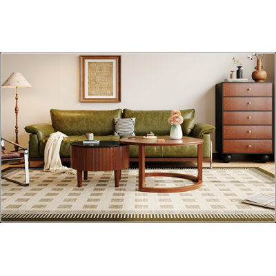 Table basse gigogne ronde vintage avec tiroir, conception cannelée pour un rangement élégant et une utilisation polyvalente dans les espaces de vie modernes