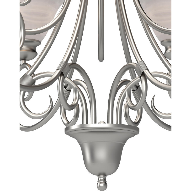 Sawyers V2539 Troy 9-Light Tiered Indoor Brushed Nickel Hanging Chandelier with Alabaster Glass Bell Shades, Brushed Nickel