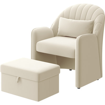 Velvet Barrel Chair Accent Chair with Footrest