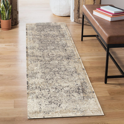 Ophelia Lux Classic Floral Beige/Gray Rug with High-Low Texture