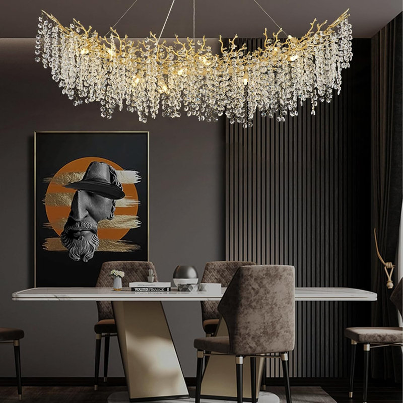 Lustre moderne en cristal K9, Doré, 16 lumières , H 17,72 po x l 62,99 po x P 21,65 po 
