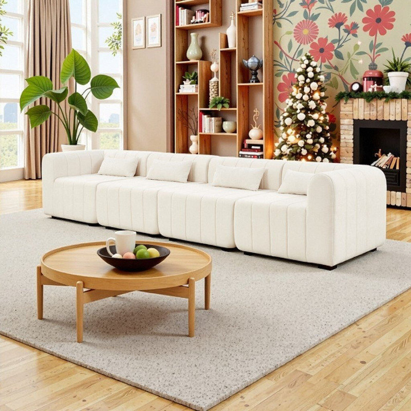 Canapé modulaire modulaire, 4 pièces, canapé rembourré en mousse haute résilience, Beige