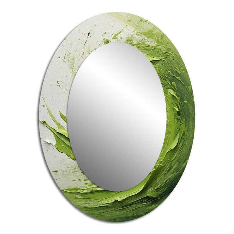 Miroir mural ovale vert et blanc à spirale abstraite V - Grand, 40 po x 30 po
