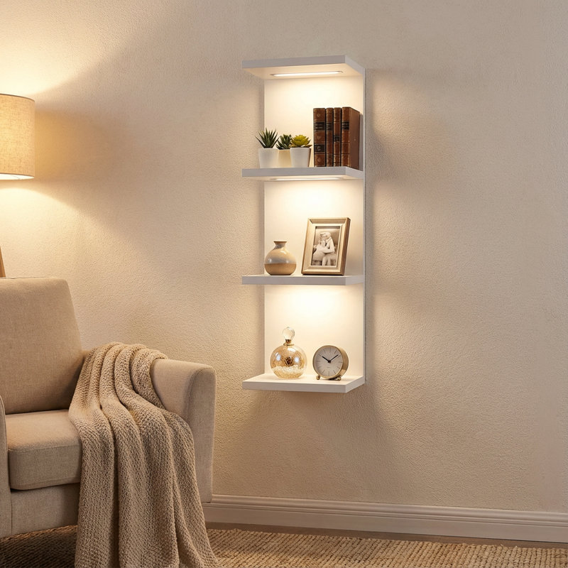 29.99''H 4-Tier Wall Shelf with LED Lights, White