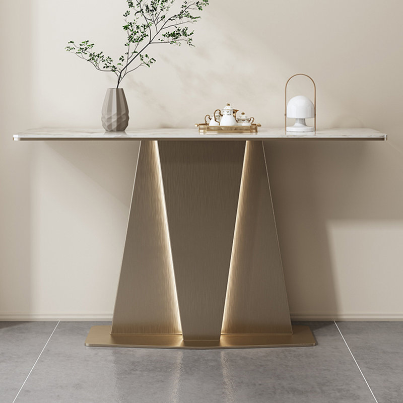 Table de porche en pierre frittée de style français., H 33,4 po x l 59 po x P 13,7 po, Doré