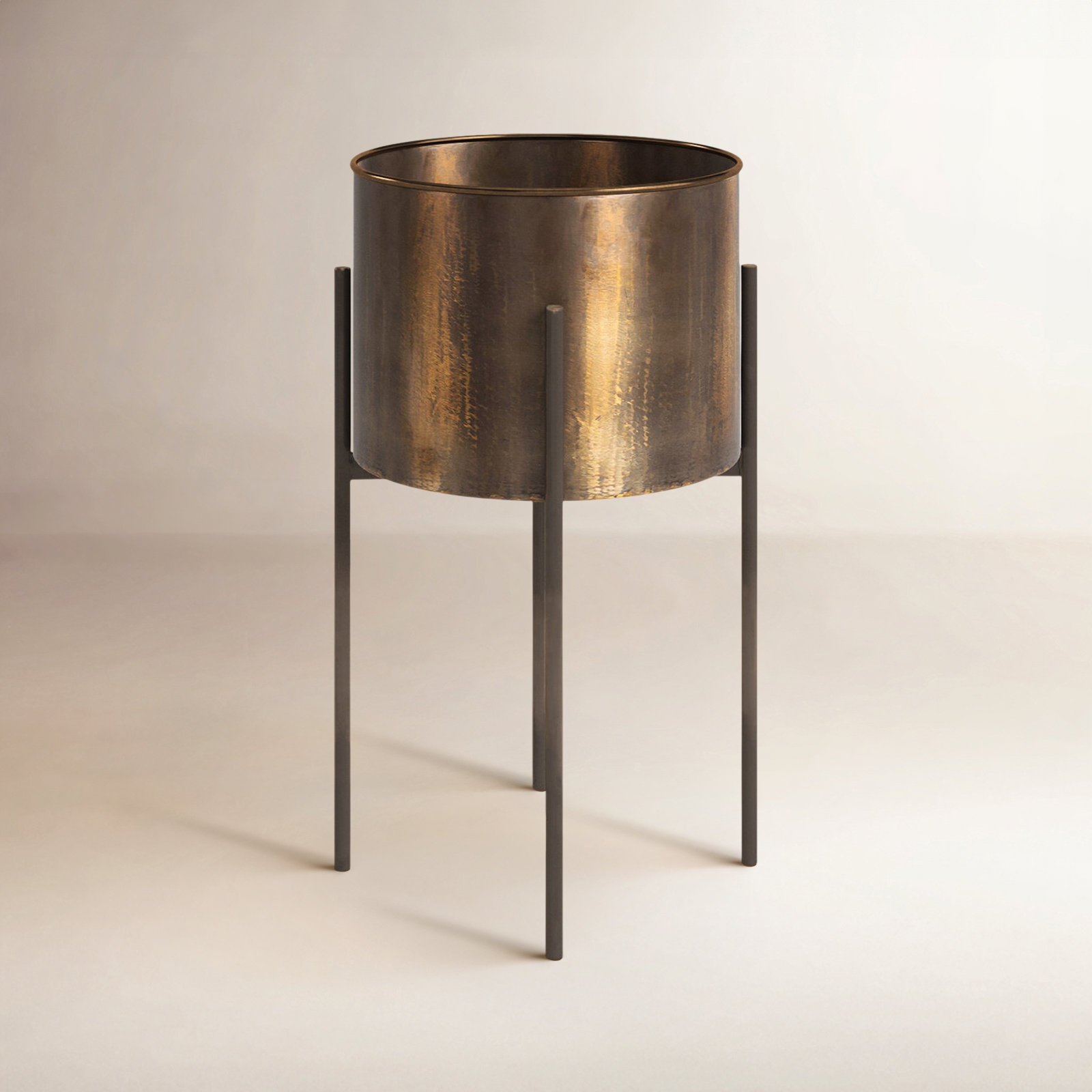 Brinley Metal Planter, Weathered Brass, 26" H x 15" W x 15" D