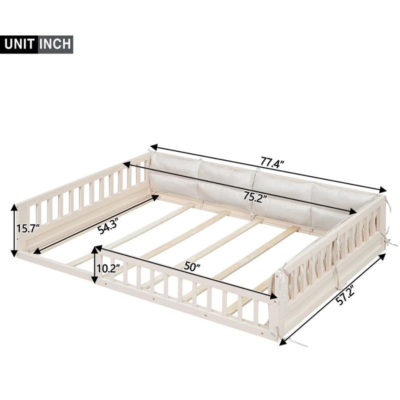 Lit plateforme tapissier double Guardrail