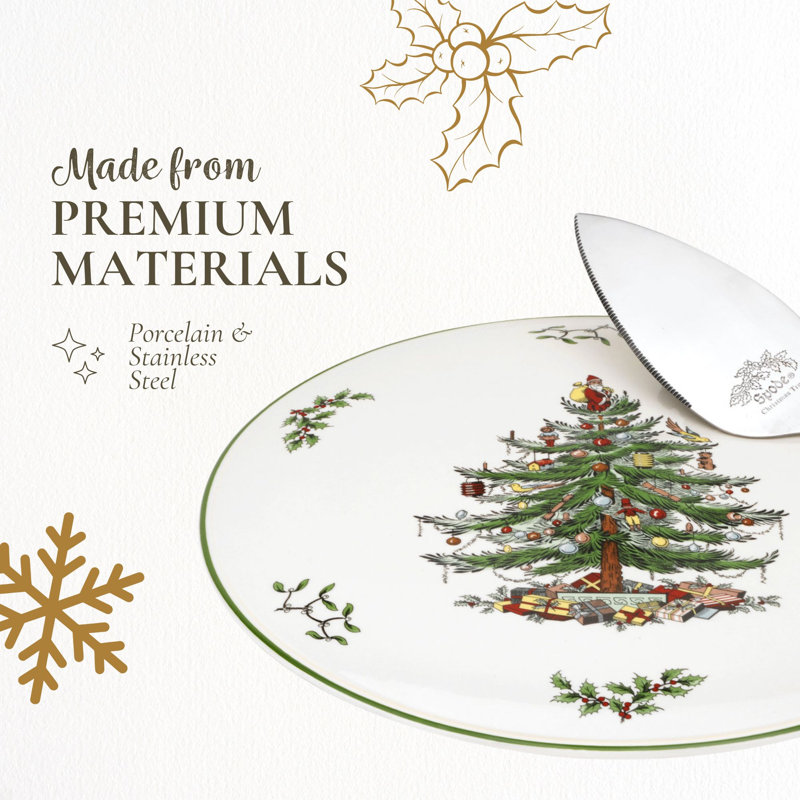 Spode – Christmas Tree – Christmas Tree Cake Plate and Server - Multicolored, Set of 2