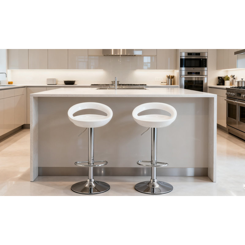 Modern Adjustable Swivel Bar Stool With Base And Hollow Back, White