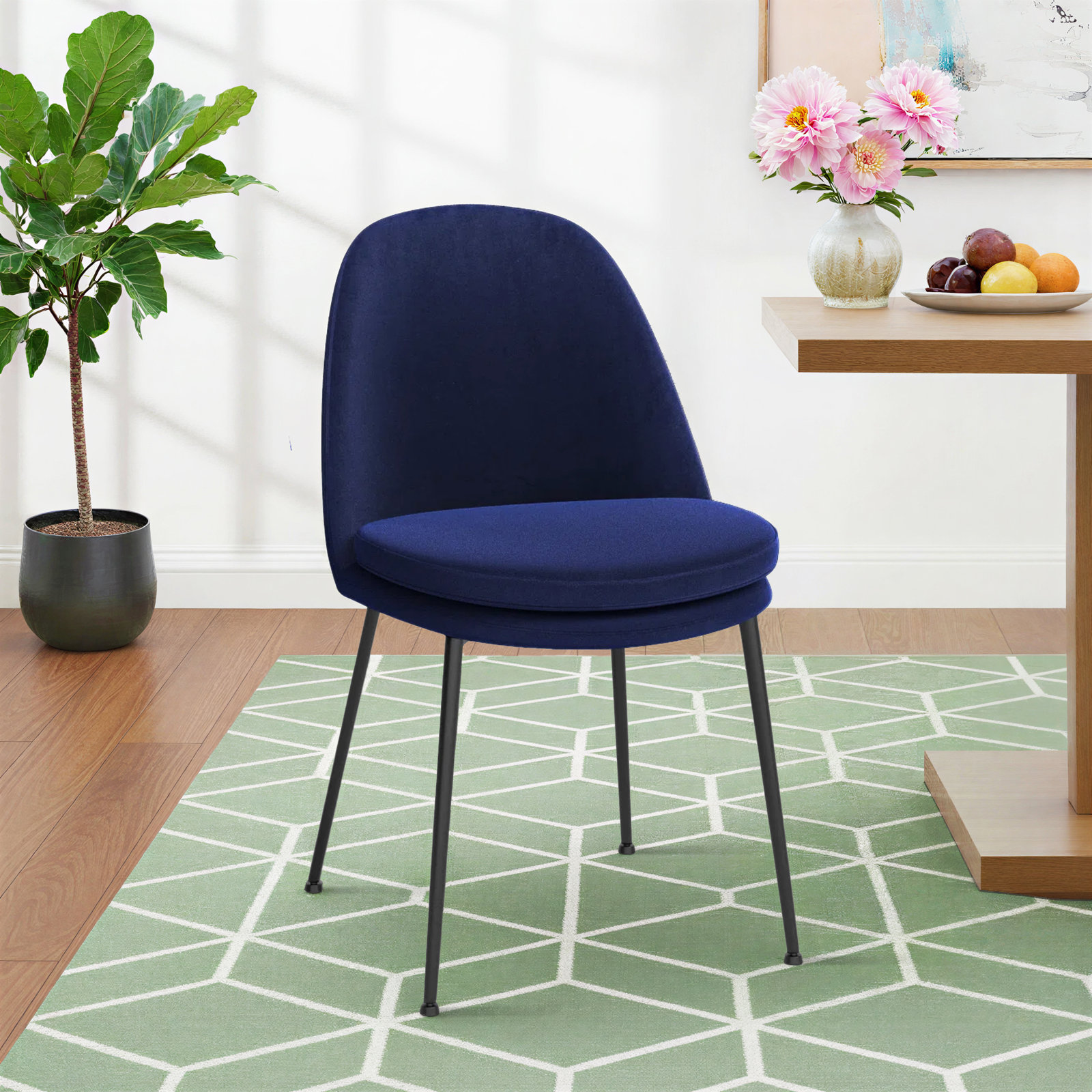 Wallace Velvet Dining Chair, Navy Blue
