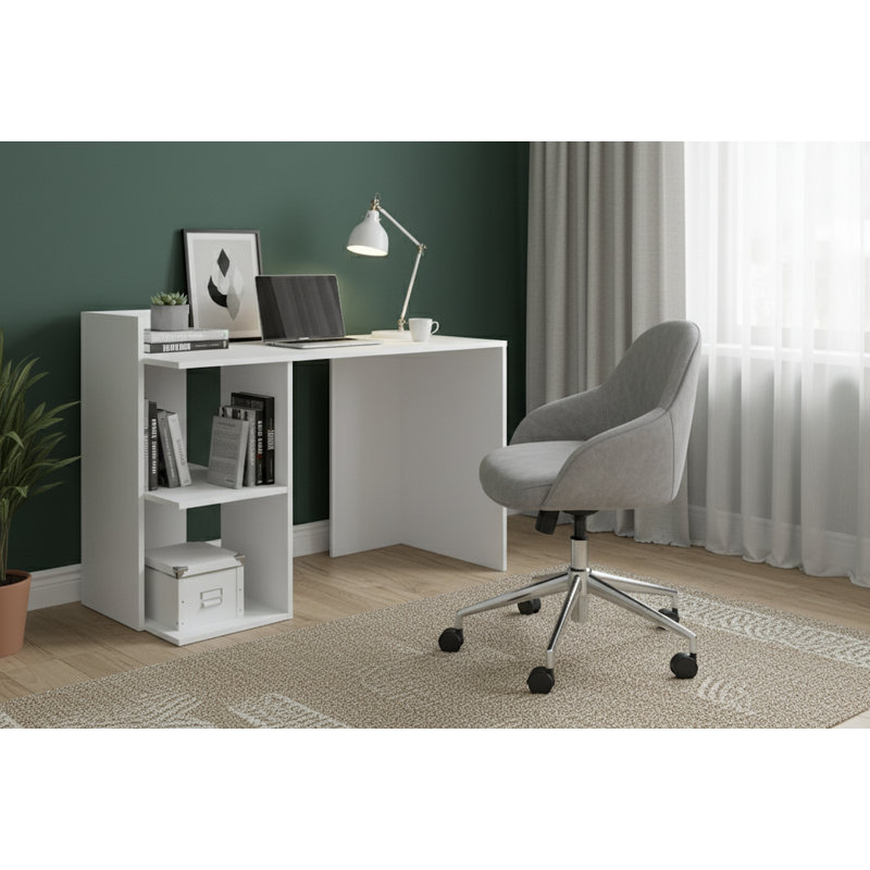 Compact Computer Desk with Hutch and Open Storage, White