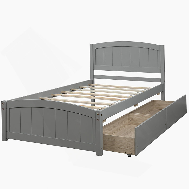 Lit plateforme avec deux tiroirs, Gris