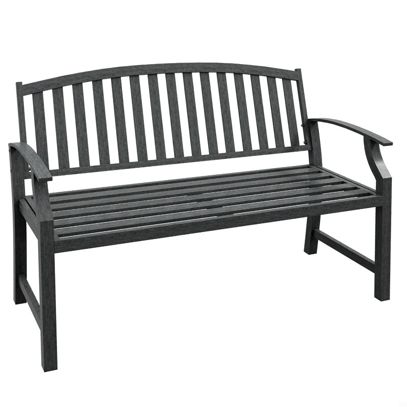 Banc de jardin 46 po, banc en métal, meubles à lattes d'aspect bois, Gris