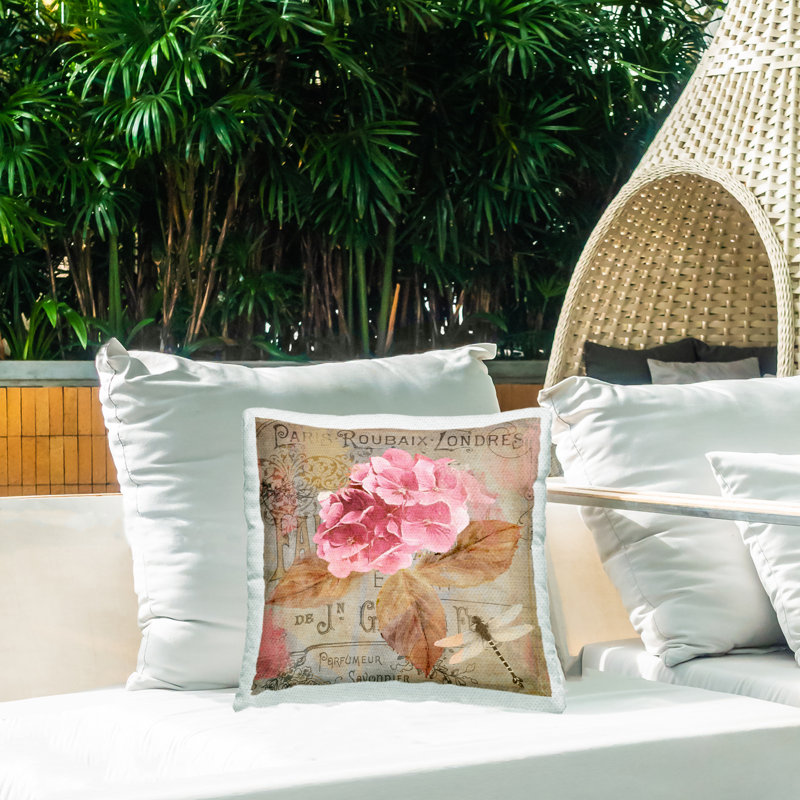 Coussin d'extérieur rétro imprimé français Hydrangea Design par Sasha