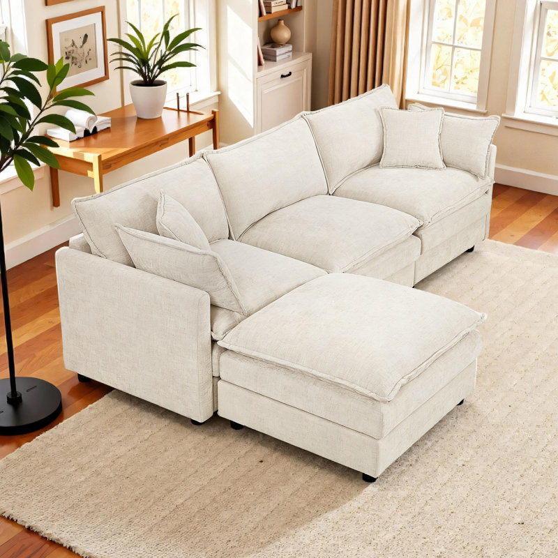  102'' Wide L-Shaped Living room sofa, Modular Sectional Sofa, 4 Seater Sofa Comfy Cloud Couch Chenille Upholstered Sofa with Ottoman,Beige