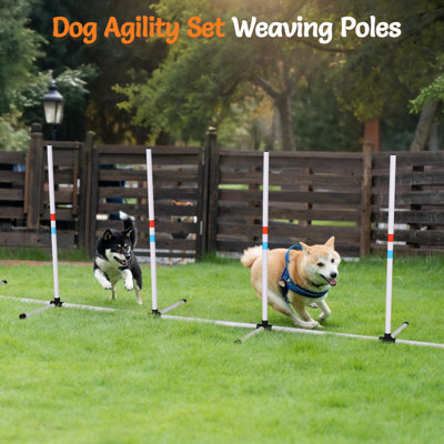 Équipement de dressage d'agilité pour chien 3 PCS, ensemble de terrain pour cours d'agilité pour chien, haies hautes réglables, équipement d'agilité pour chien avec bâtons de tissage, cerceau pour chien et sac de rangement