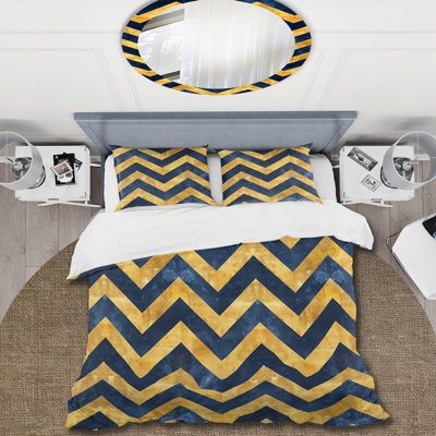 Golden Chevron XIII - Midcentury Duvet Cover Set