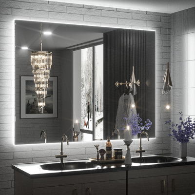 Adorna LED Backlit Frameless Lighted Bathroom Wall Mirror/Vanity Mirror w/ Brightness Adjust