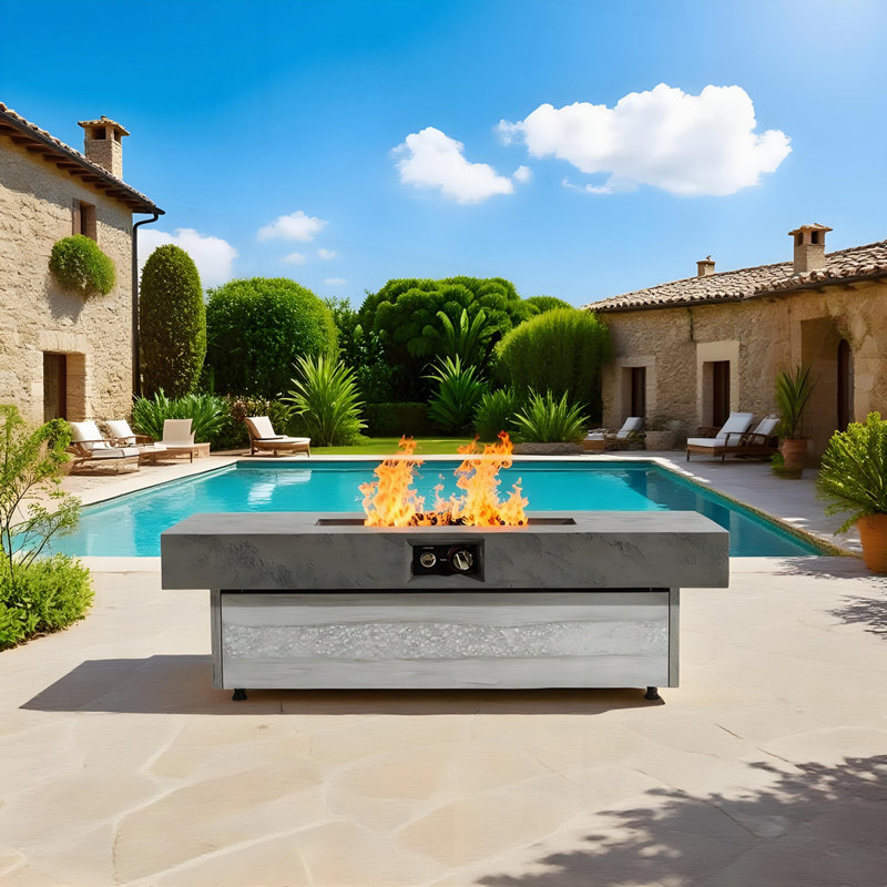 Outdoor Firepit Table, 48 x 24 Inch Rectangle Fire Pit Table, 50000 BTU Propane Fire Pits Table for Patio Set