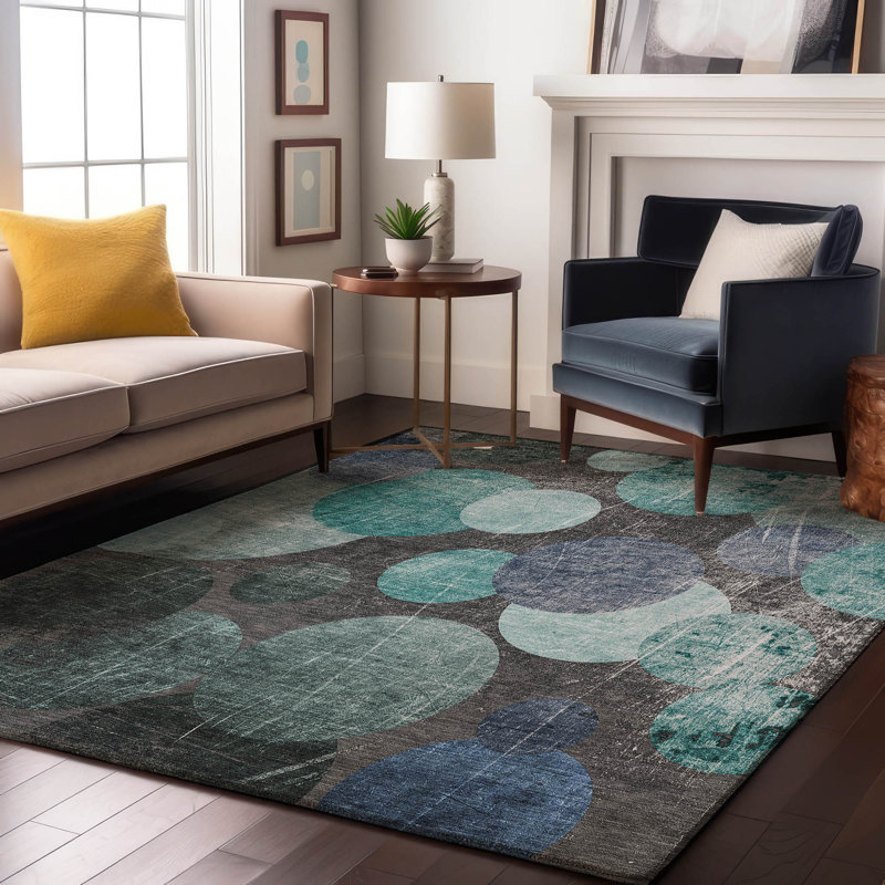 Tapis sarcelle de qualité supérieure lavable à la machine Cerrito AMF556, Rectangle 5 pi x 7 pi 6 po