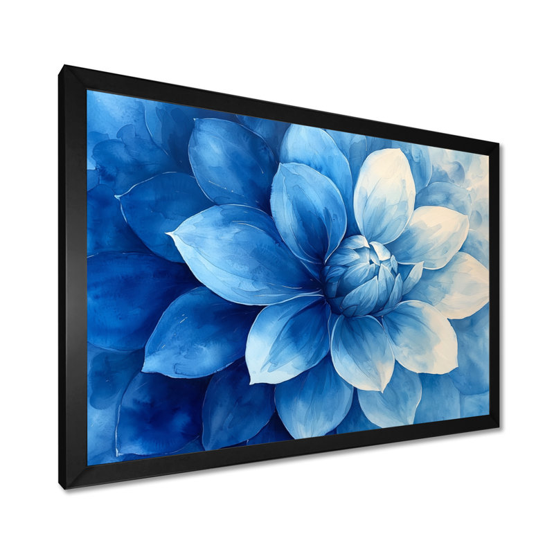Blanc sur velours bleu Dahlia Bloom II - art mural Dahlia, H 16 po x l 32 po, Noir