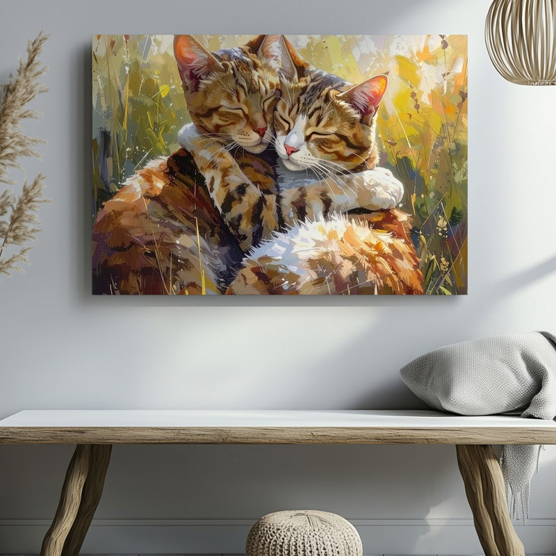Toile de chat tigré embrassant Lection, H 9 po x l 12 po