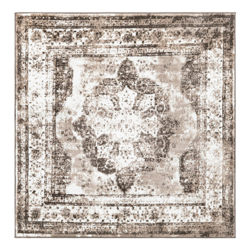 Brandt Oriental Area Rug, Square 5'3", Light Brown