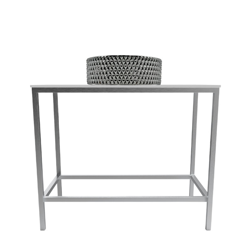 Ensemble d'évier console rectangulaire en métal avec vasque en verre et surface en bois massif - Collection Luminous, Argent