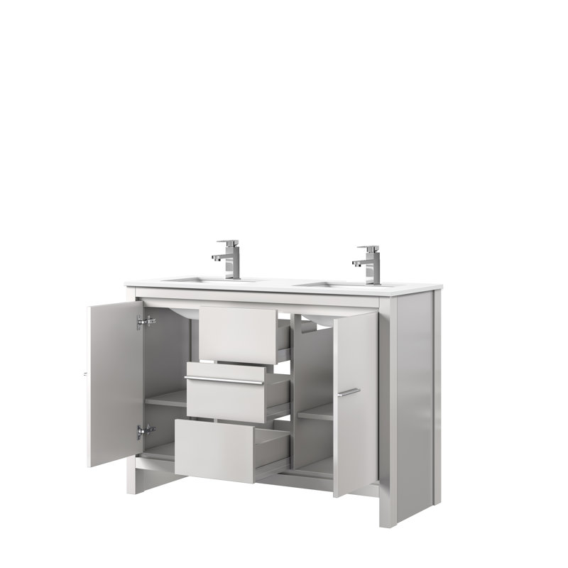 Lafarre 48 in W x 20 in D Double Bath Vanity and Faucet Set, White, White Quartz