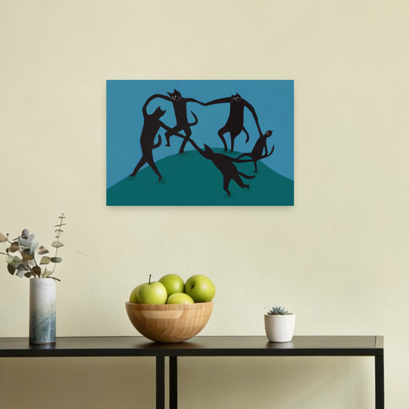 «Mischievous Cat Dance Mystical Playful Contemporary», art mural, 12" H x 18" W