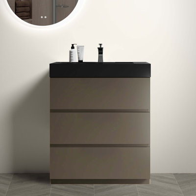 Munasar 29.9 " W Freestanding Standard Free Standing 1 Single Vanity Bathroom Vanity With Solid Surface Top