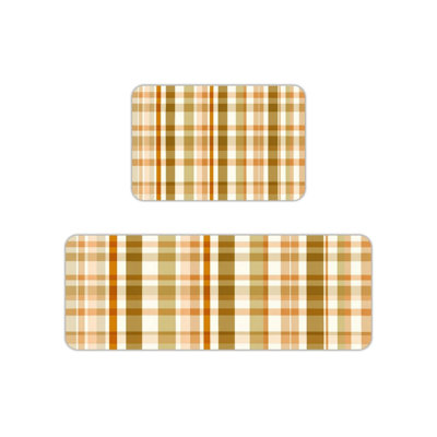 Brown Plaid Kitchen Mats, 2 Pack for Farmhouse & Kitchen Decor