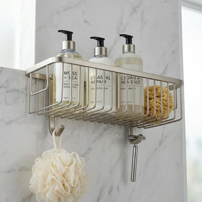 Wall Mounted Stainless Steel Shower Caddy with Hooks