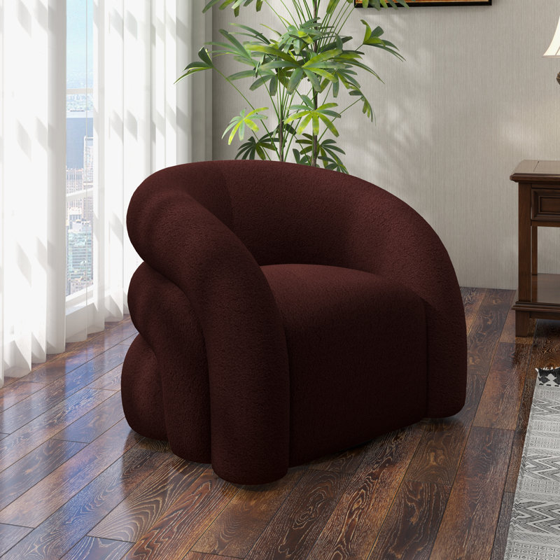 Coyle Upholstered Swivel Barrel Chair, Brown Polyester, 1