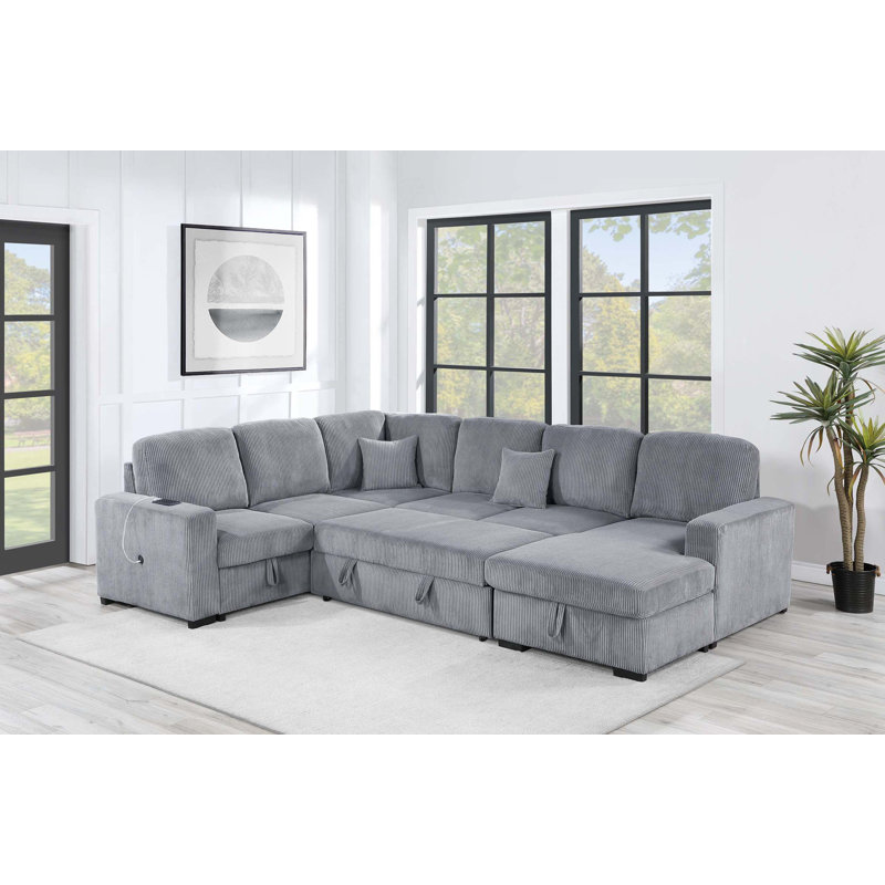 4-Piece Convertible Sectional, Fog Corduroy