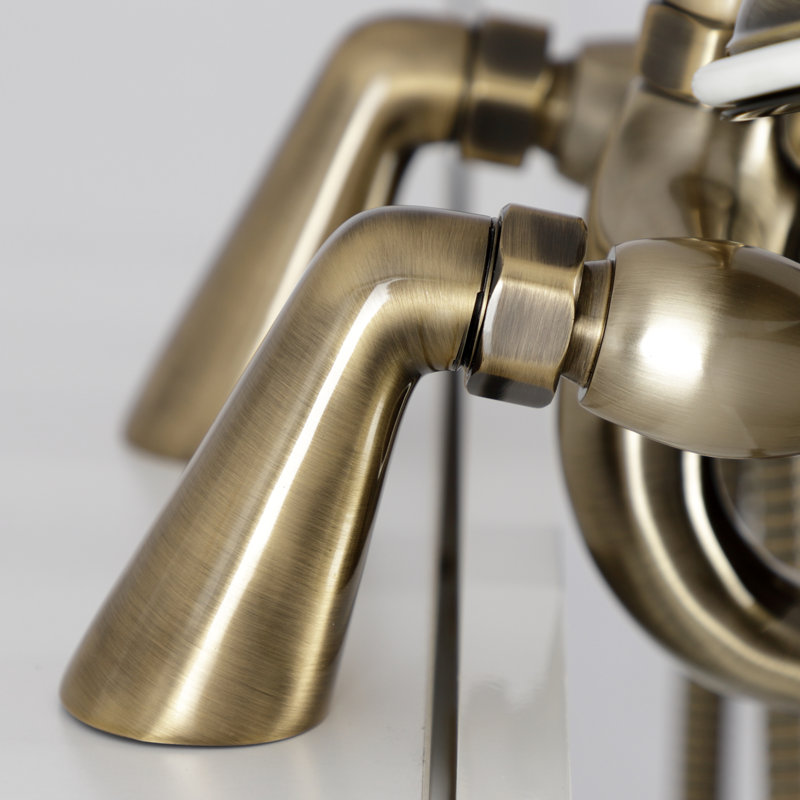 Kingston Brass Kingston Three-Handle 2-Hole Deck Mount Clawfoot Tub Faucet with Handshower, Antique Brass