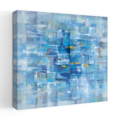 Carrés abstraits contemporains bleus avec art abstrait bleu