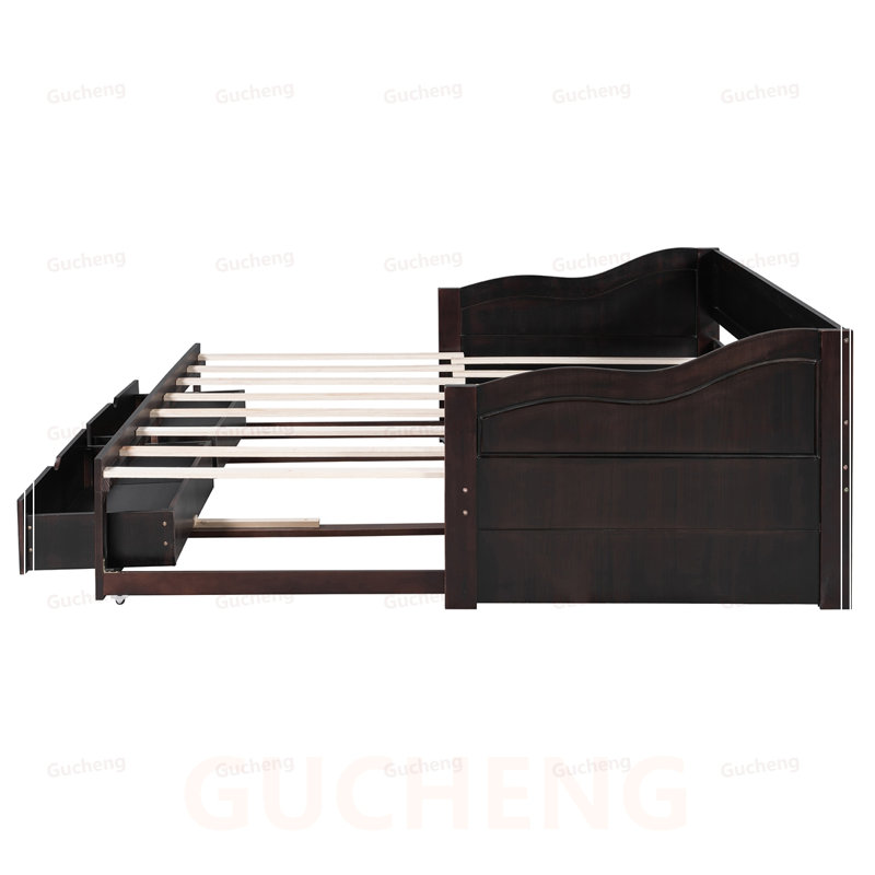 Lit de jour en bois robuste avec lit gigogne et rangement, canapé-lit extensible pour une utilisation polyvalente dans n'importe quelle maison