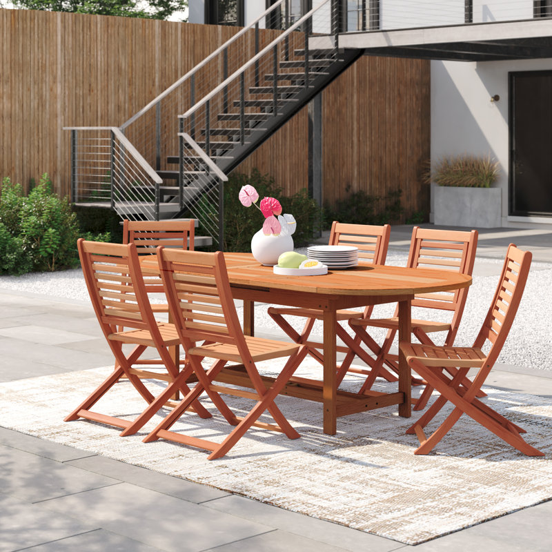 Anautica 6 - Person Wood Patio Dining Set with Extendable Oval Table