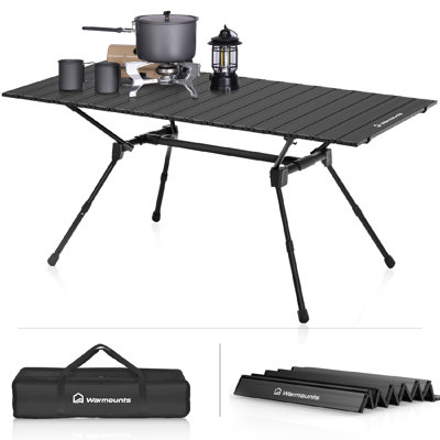Folding Camping Table Adjustable Heights, Portable  Aluminum Roll-up Camping Table w/Carrying Bag