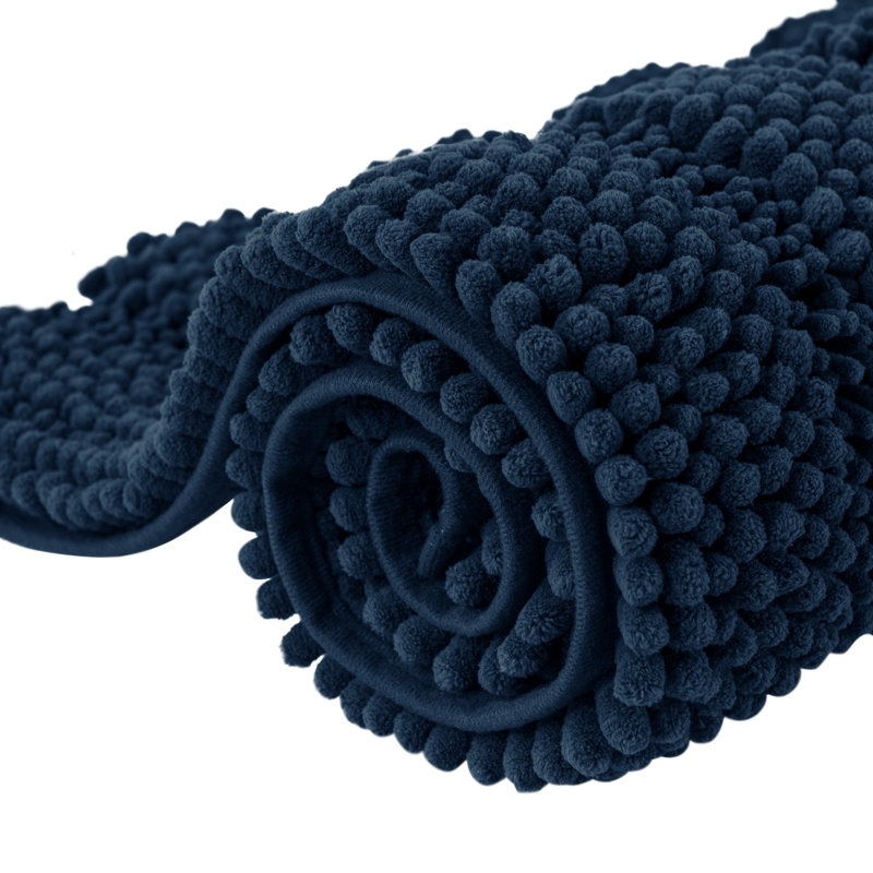 Tapis pour salle de bain en chenille douce Chenault, l 20 po x L 32 po, Bleu marine