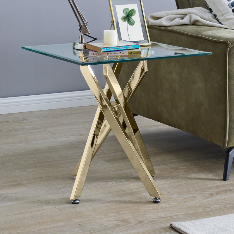 Chayton Modern Contemporary Glass and Square Small Table - Sofa Side Table, Gold