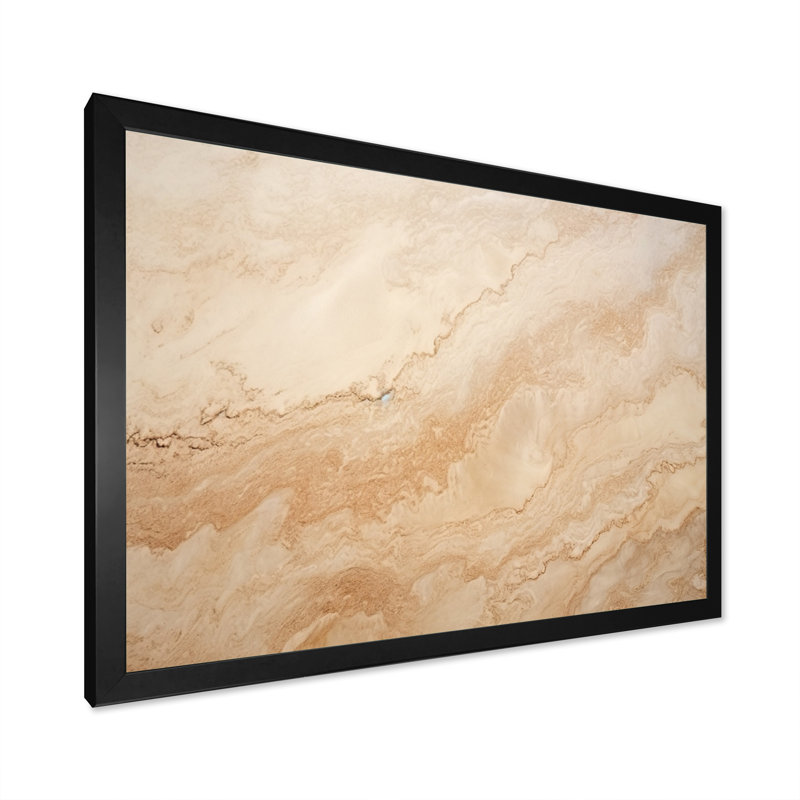 Crème marbré Melody V - art mural abstrait, salon, Cadre simple noir, H 34 po x l 44 po x P 1,5 po