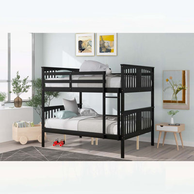 Full over Full Bunk Bed with Ladder and Safety Guardrails for Space-Efficient Bedroom and Guest Room Furniture