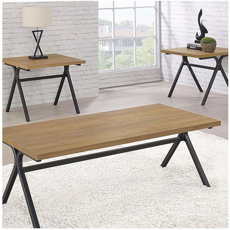 Ensemble de 3 pièces en chêne doré et bronze industriel