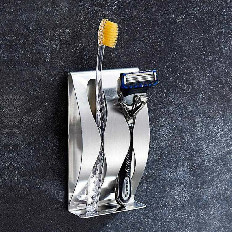 Toothbrush Holder Bathroom Wall Mounted Shaver Drain Storage Rack Rustproof 2 Holes