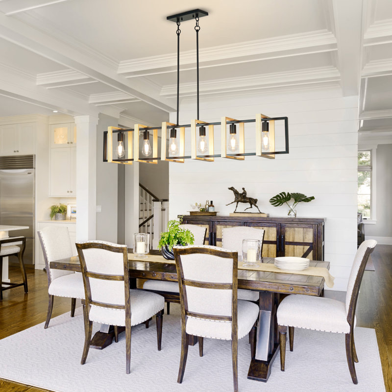 6-Light Dimmable Kitchen Island Linear Square / Rectangle Chandelier, 6 Lights, 8.6" H x 52.3" W x 9.8" D