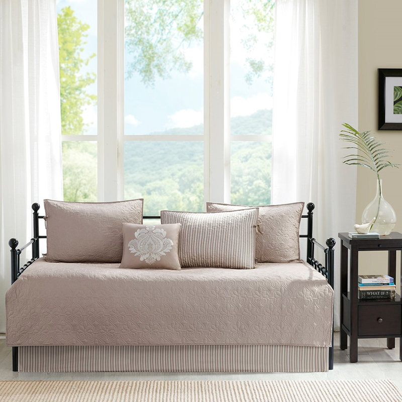 6 housse de lit de jour réversible kaki - matelas simple, uni / imprimé, 3 taies décoratives, magnifique coussin décoratif 6 pièces de taille matelas, uni et imprimé, charmant
