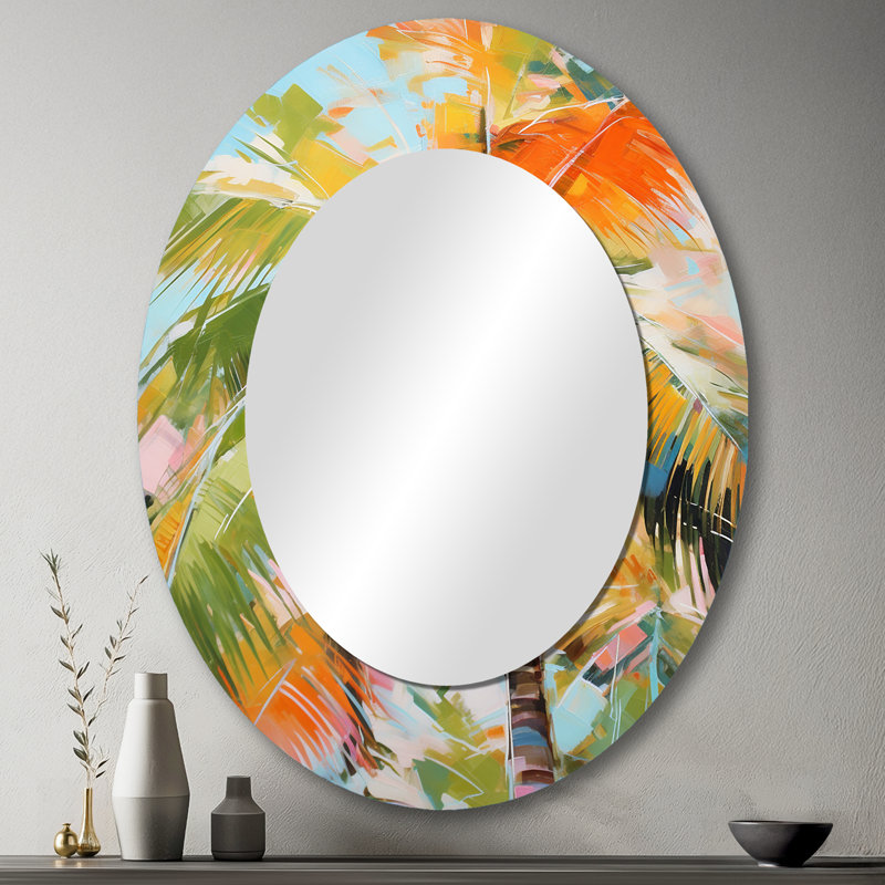 Palm Trees Palm VII - Multi-Color Oval Wall Mirror Decor, 43" x 33"