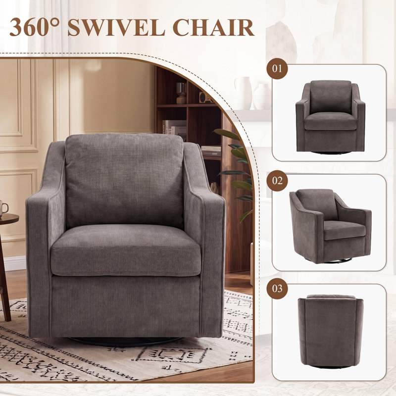 Upholstered Fabric Swivel Armchair, Grey